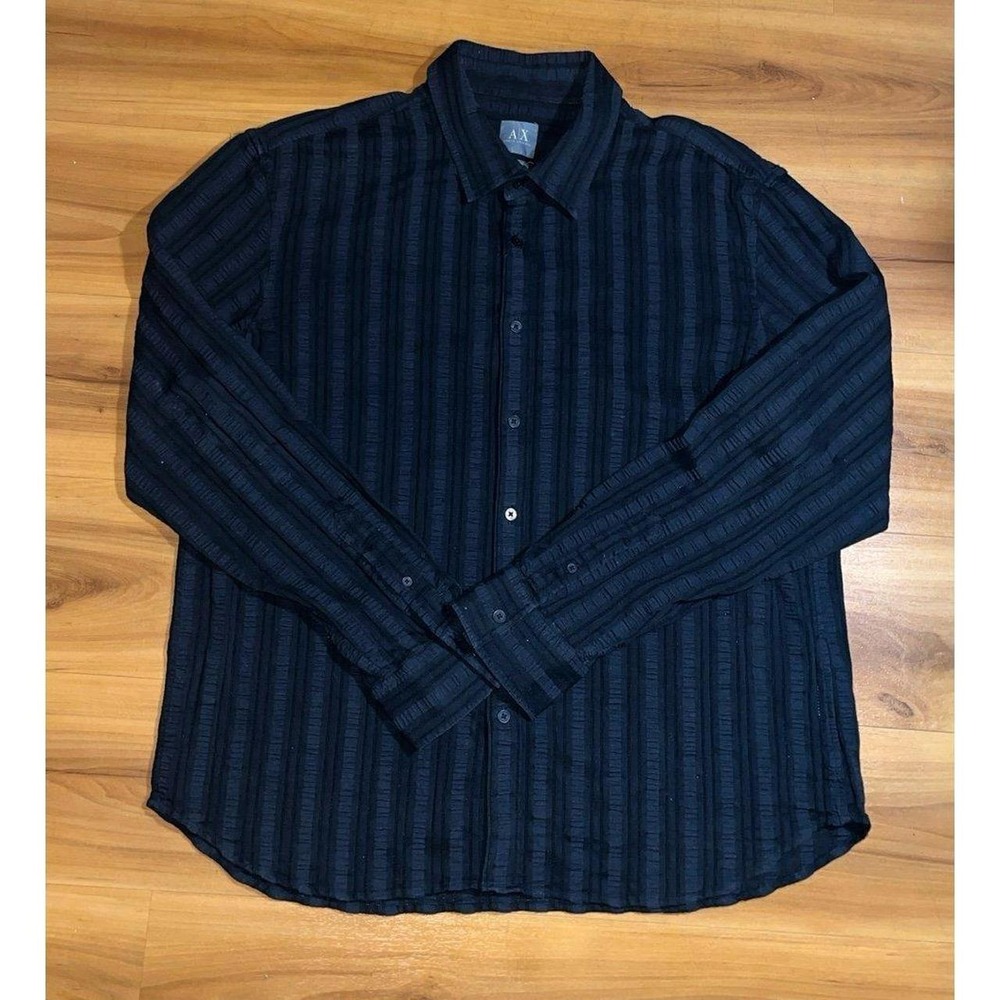 Mens A|X Armani Exchange Textured Black Long Sleeve Button Up Casual Shirt
